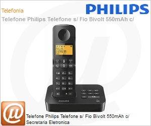 D2151B/BR - Telefone Philips Telefone s/ Fio Bivolt 550mAh c/ Secretaria Eletronica
