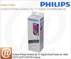 SDV6225T/55 - Antena Philips Antena de TV digital Amplificada de 18dB HDTV/UHF/VHF/FM Interna