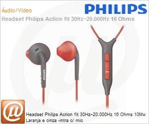 SHQ1217/10 - Headset Philips Action fit 30Hz~20.000Hz 16 Ohms 10Mw Laranja e cinza -intra c/ mic