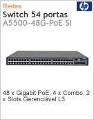 JD372A - Switch Gigabit 54 portas Aruba HPE A5500-48G-PoE SI (48 x Gigabit PoE; 4 x Combo; 2 x Slots) Gerencivel L3 Web SNMP IMC Voice VLAN Empilhvel IPv6