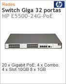 JE092A - Switch Gigabit 32 portas Aruba HPE E5500-24G-PoE (20 x Gigabit PoE; 4 x Combo; 4 x Slot 10GB 8 x 1GB) Gerencivel L4 Web SNMP IMC Voice VLAN Empilhvel (Ex 3Com 3CR17252-91)