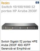 Switch Gigabit 52 portas HPE Aruba 2930F 48G 4SFP (48 x Gigabit; 4 x SFP) Gerencivel Layer 3 Empilhvel  (Figura somente ilustrativa, no representa o produto real)