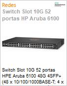 Switch Slot 10G 52 portas HPE Aruba 6100 48G 4SFP+ (48 x 10/100/1000BASE-T; 4 x SFP 1G/10G) Gerencivel L2  (Figura somente ilustrativa, no representa o produto real)