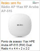 Ponto de acesso Wi-Fi 6 HPE Aruba AP-515 (RW) Dual Radio 4 x 4:4 + 2 x 2:2 802.11ax Antenas Internas Unified Campus Access Point  (Figura somente ilustrativa, no representa o produto real)