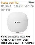 Ponto de acesso Wi-Fi 6 HPE Aruba AP-505 (RW) Dual Radio 2x2:2 802.11ax Antenas Internas Unified Campus Access Point MIMO 5GHz e 2,4 GHz  (Figura somente ilustrativa, no representa o produto real)