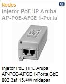 Injetor PoE HPE Aruba AP-POE-AFGE 1-Porta GbE 802.3af 15.4W midspan injector (Figura somente ilustrativa, no representa o produto real)
