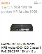 Switch Slot 10G 16 portas HPE Aruba 6000 12G Classe 4 PoE 2G/2SFP 139 W (12 x 1000BASE-T; 2 x SFP; 2 x 1 GbE)  (Figura somente ilustrativa, no representa o produto real)
