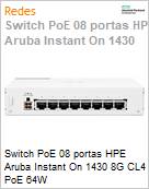 Switch PoE 08 portas HPE Aruba Instant On 1430 8G CL4 PoE 64W (Figura somente ilustrativa, no representa o produto real)