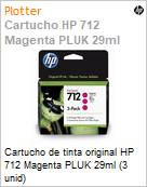 Cartucho de tinta original HP 712 Magenta PLUK 29ml (3 unidades)  (Figura somente ilustrativa, no representa o produto real)