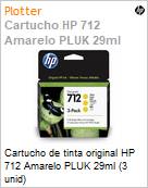 Cartucho de tinta original HP 712 Amarelo PLUK 29ml (3 unidades)  (Figura somente ilustrativa, no representa o produto real)