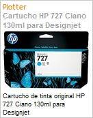 Cartucho de tinta original HP 727 Ciano PLUK 130ml  (Figura somente ilustrativa, no representa o produto real)