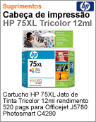CB338WL - Cartucho de tinta original HP 75XL Tricolor 12ml para DeskJet D4xxx Offcejet J57xx J64xx Photosmart C42x x C4345 C4380 C4385 C4440 C4450 C4480 C5225 C5240 C5250 C5280 C5580 D53xx