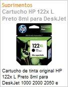 Cartucho de tinta original HP 122xL Preto (Figura somente ilustrativa, no representa o produto real)