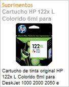 Cartucho de tinta original HP 122x L Colorido 6ml para DeskJet 1000 2000 2050 e 3050 (Figura somente ilustrativa, no representa o produto real)