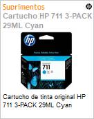Cartucho de tinta original HP 711 3-PACK 29ML Cyan  (Figura somente ilustrativa, no representa o produto real)