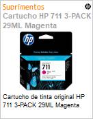 Cartucho de tinta original HP 711 3-PACK 29ML Magenta  (Figura somente ilustrativa, no representa o produto real)