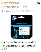 Cartucho de tinta original HP 711 Amarelo PLUK 29ml (3 unidades)  (Figura somente ilustrativa, no representa o produto real)
