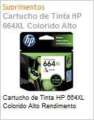 Cartucho de tinta original HP 664XL Colorido Alto Rendimento (Figura somente ilustrativa, no representa o produto real)
