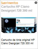 Cartucho de tinta original HP 728 Ciano DesignJet 300ml  (Figura somente ilustrativa, no representa o produto real)