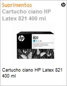 Cartucho de tinta original HP 821 Latex Ciano 400 ml  (Figura somente ilustrativa, no representa o produto real)
