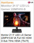 Monitor 21 5 LED LG Gamer 22MP410-B VA Full HD AMD FreeSync HDMI D-Sub 75Hz VESA (75x75) Preto  (Figura somente ilustrativa, no representa o produto real)