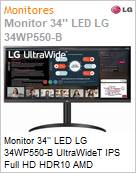 Monitor 34 LED LG 34WP550-B UltraWide IPS Full HD HDR10 AMD FreeSync  (Figura somente ilustrativa, no representa o produto real)