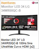 Monitor 34 LED LG 34WR50QC-B 100Hz 5ms UltraWide Curvo HDMI [x2] DisplayPort  (Figura somente ilustrativa, no representa o produto real)