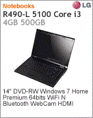 R490-G.BR52P1 - Notebook LG R490 5100 Intel Core i3-330M (2.13GHz) 4GB 500GB 14