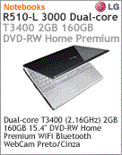 R510-LBP11P1 - Notebook LG R510-L 3000 Intel Pentium Dual-Core T3400 (2.16GHz) 2GB 160GB 15.4