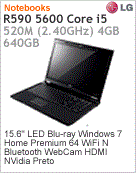 R590-U.BE57P1 - Notebook LG R590 5600 Intel Core i5-520M (2.40GHz) 4GB 640GB 15.6" LED Blu-ray Windows 7 Home Premium 64 Wi-Fi N Bluetooth WebCam HDMI NVIDIA Preto