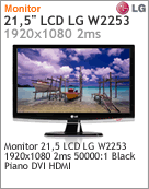 W2253 - Monitor 21,5" LCD LG W2253 1920x1080 2ms 50000:1 Black Piano DVI HDMI