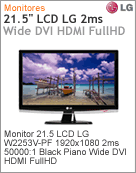 W2253V-PF - Monitor 21,5" LCD LG W2253V-PF 1920x1080 2ms 50000:1 Black Piano Wide DVI HDMI Full HD