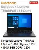 Notebook Lenovo ThinkPad L14 Gen1 AMD Ryzen 3 Pro 4450U 8GB DDR4-3200 256GB SSD 14 HD FreeDOS + Mouse Sem Fio 1 Ano Premier Suport (Figura somente ilustrativa, no representa o produto real)
