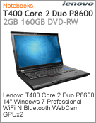 2767-DT3 - Notebook ThinkPad Lenovo T400 Intel Core 2 Duo P8600 (2.40GHz) 2GB 160GB 14