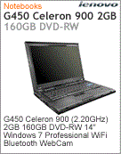 2949-CEP - Notebook Lenovo G450 Intel Celeron 900 (2.20GHz) 2GB 160GB DVD-RW 14" Windows 7 Professional Wi-Fi Bluetooth WebCam