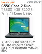 2958-73P - Notebook Lenovo G550 Intel Core 2 Duo T6600 (2.20GHz) 4GB 320GB 15.6" DVD-RW Windows 7 Home Basic Wi-Fi Bluetooth WebCam HDMI