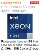 Processador Lenovo ISG Intel Xeon Silver 4310 Dodeca-Core (2,1GHz 18MB Cache L3) para SR650 V2 (Figura somente ilustrativa, no representa o produto real)