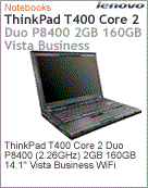 6474-AJ4 - Notebook ThinkPad Lenovo T400 Intel Core 2 Duo P8400 (2.26GHz) 2GB 160GB 14.1