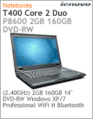 6474-EM9 - Notebook ThinkPad Lenovo T400 Intel Core 2 Duo P8600 (2.40GHz) 2GB 160GB 14" DVD-RW Windows XP/7 Professional Wi-Fi N Bluetooth