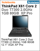 7673-74P - Notebook ThinkPad Lenovo X61 Intel Core 2 Duo T7300 (2.00GHz) (2.0GHz) 1GB 80GB 12.1" XGA XP Pro