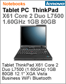 7762-54P - Tablet PC ThinkPad Lenovo X61 Core 2 Duo L7500 (1.60GHz) 1GB 80GB 12.1" XGA Vista Business Wi-Fi Bluetooth