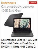 Chromebook Lenovo 100E 2nd Gen Intel Celeron Dual Core N4000 (1,1GHz 4MB Cache 2 Ncleos) 4GB 32GB SSD eMMC 11,6 Intel Ultra-HD 600 Google Chrome OS 1 Ano Balco (Figura somente ilustrativa, no representa o produto real)