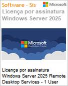 Licena por assinatura Windows Server 2025 Remote Desktop Services - 1 User CAL 1 Year (NCE COM BAS ANN) Annual  (Figura somente ilustrativa, no representa o produto real)