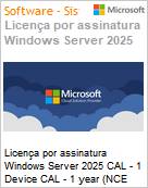 Licena por assinatura Windows Server 2025 CAL - 1 Device CAL - 1 year (NCE COM BAS MTH) Monthly  (Figura somente ilustrativa, no representa o produto real)