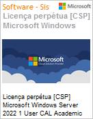 Licena perptua [CSP NCE] Microsoft Windows Server 2022 1 CAL User Academic [Educacional]  (Figura somente ilustrativa, no representa o produto real)