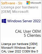 Licena por hardware [OEM] Microsoft Windows Server CAL User 2022 COEM Bra 5 Clt (Licena perptua, DVD, venda somente junto com um servidor novo) (Figura somente ilustrativa, no representa o produto real)