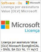 Licença por assinatura Value [OLV] Microsoft ExchgEntCAL r SNGL SA OLV NL 1Y AqY2 Acdmc [Educacional] AP UsrCAL woSrvcs Additional Product Non-Specific 1 Year(s) Acquired year 2 (Figura somente ilustrativa, não representa o produto real)