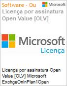 Licença por assinatura Open Value [OLV] Microsoft ExchgeOnlnPlan1Open ShrdSvr SNGL SubsVL OLV NL 1Mth AP Additional Product Non-Specific 1 Month(s) Non-Specific (Figura somente ilustrativa, não representa o produto real)