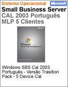 T74-01155 - Software FPP Microsoft Windows Small Business Server [SBS] CAL 2003 Portugus MLP 5 Clientes Transition Pak User CAL FPP (Full)