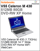 200113 - Notebook Positivo V55 Intel Celeron M 430 (1.73GHz) 512MB 80GB 14.1
